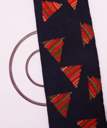 navy blue and red geometric print rayon fabric